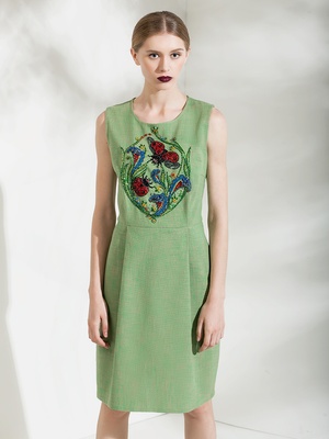 Green dress with a ladybird pattern, M/L