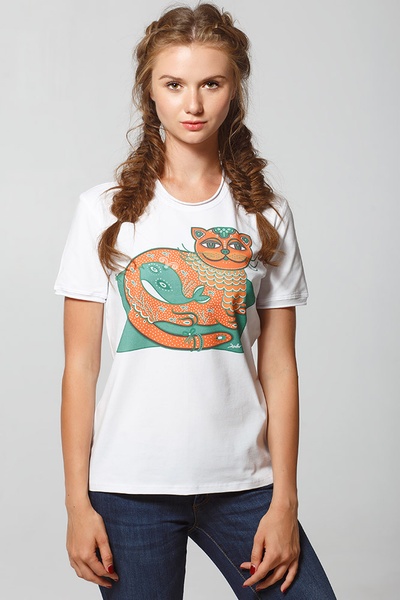 Women’s T-Shirt "Emerald Cat-Whale", White, S