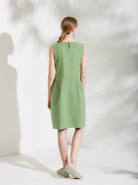 Green dress with a ladybird pattern, M/L