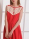 Long red dress with cream embroidery, XS/S