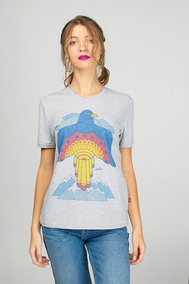 Grey women t-shirt with eagle, S