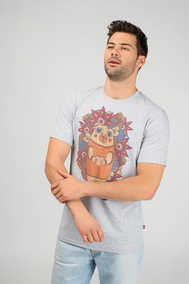 Grey men’s t-shirt with hedgehog, S