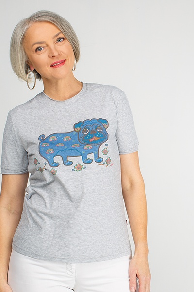 Grey women t-shirt with pug, S