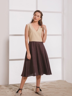 Beige brown linen dress, M/L