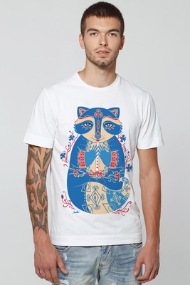 Men’s T-Shirt "The Cornflower Raccoon", White, S