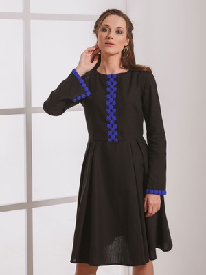 Black dress with blue embroidery, S/M