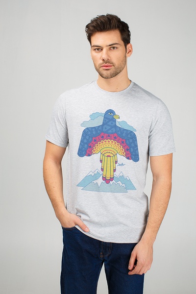Grey men's t-shirt with eagle, S