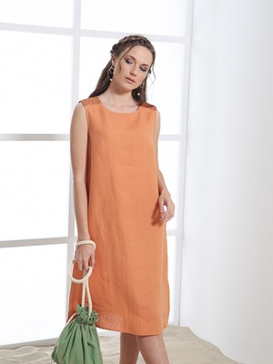 Linen dress with golden embroidery, S/M