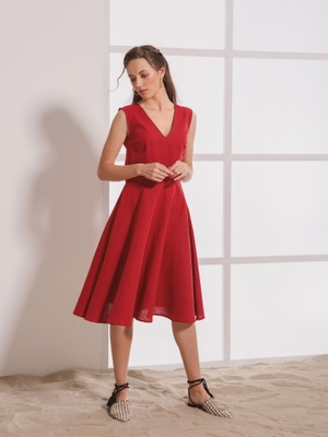 Бордовое платье с V-образным вырезом, S/M