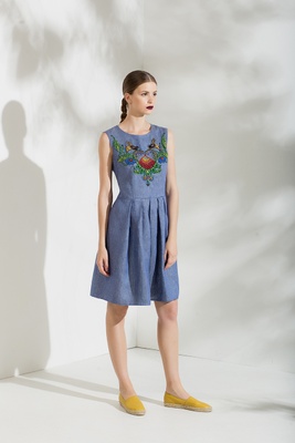 Blue dress with beads embroidery, M/L