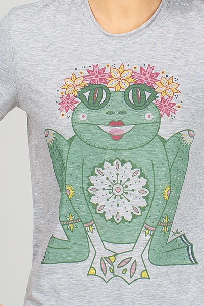 Сіра футболка жіноча з жабою "Царівна", S