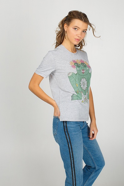 Сіра футболка жіноча з жабою "Царівна", S