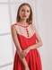 Long red dress with cream embroidery, XS/S