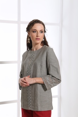 Khaki color blouse with three-quarter sleeves, L/XL
