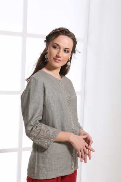 Khaki color blouse with three-quarter sleeves, L/XL