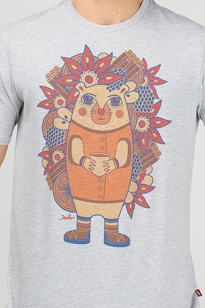 Grey men’s t-shirt with hedgehog, S