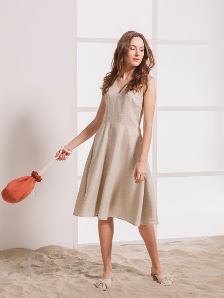 Cвітло-бежева сукня з V-подібним вирізом, XS/S