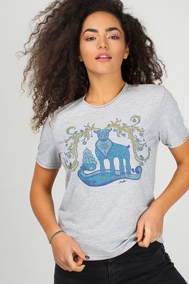 Grey cotton t-shirt with deer, S