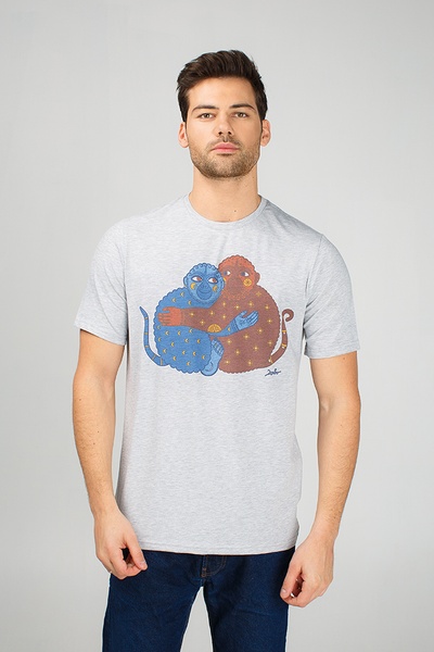 Серая мужская футболка с обезьянками, S