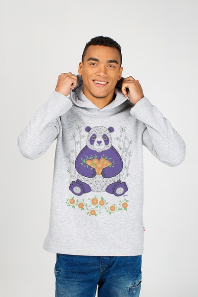 Men's hoodie "Panda with mandarins", L