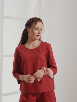 Бордовая блуза с рукавом три четверти, M/L