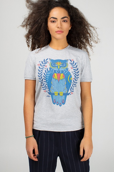 Grey t-shirt with owl, S