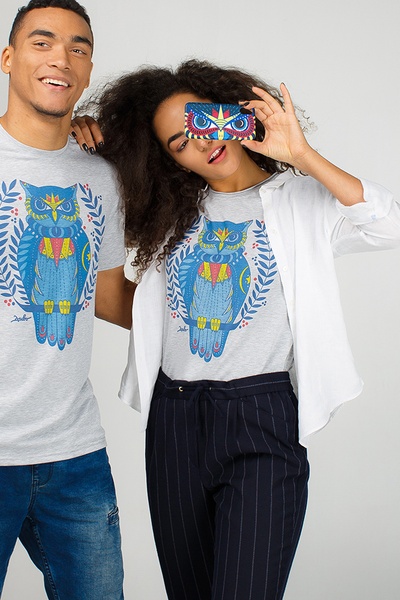 Grey t-shirt with owl, S