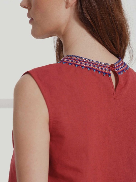 Бордовая блуза с вышивкой бисером, L/XL