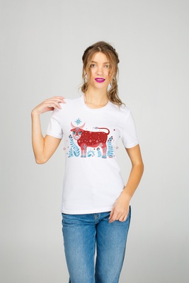 Белая женская футболка "Коровка", S