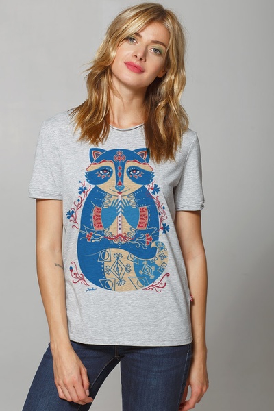 Women’s T-Shirt "Cornflower raccoon", White, S