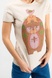 Beige women's t-shirt with beavers, S