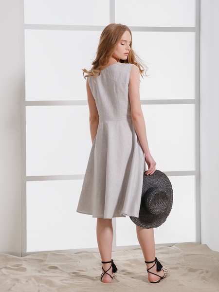 Grey linen dress with V neck, XS/S