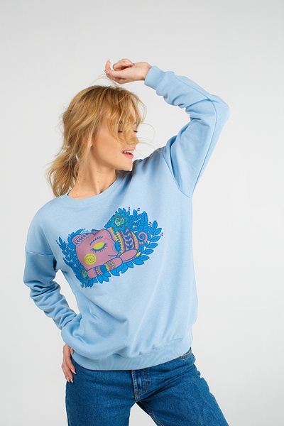 Blue sweatshirt with piggy print