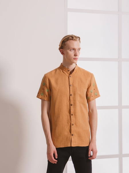 Red-brown shirt with embroidery chestnuts, S/M