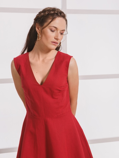 Сукня кольору бордо з V-подібним вирізом, S/M